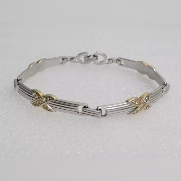 Vintage Christian DIOR Two Tone Kiss Cross X Bracelet - Picture 1 of 7